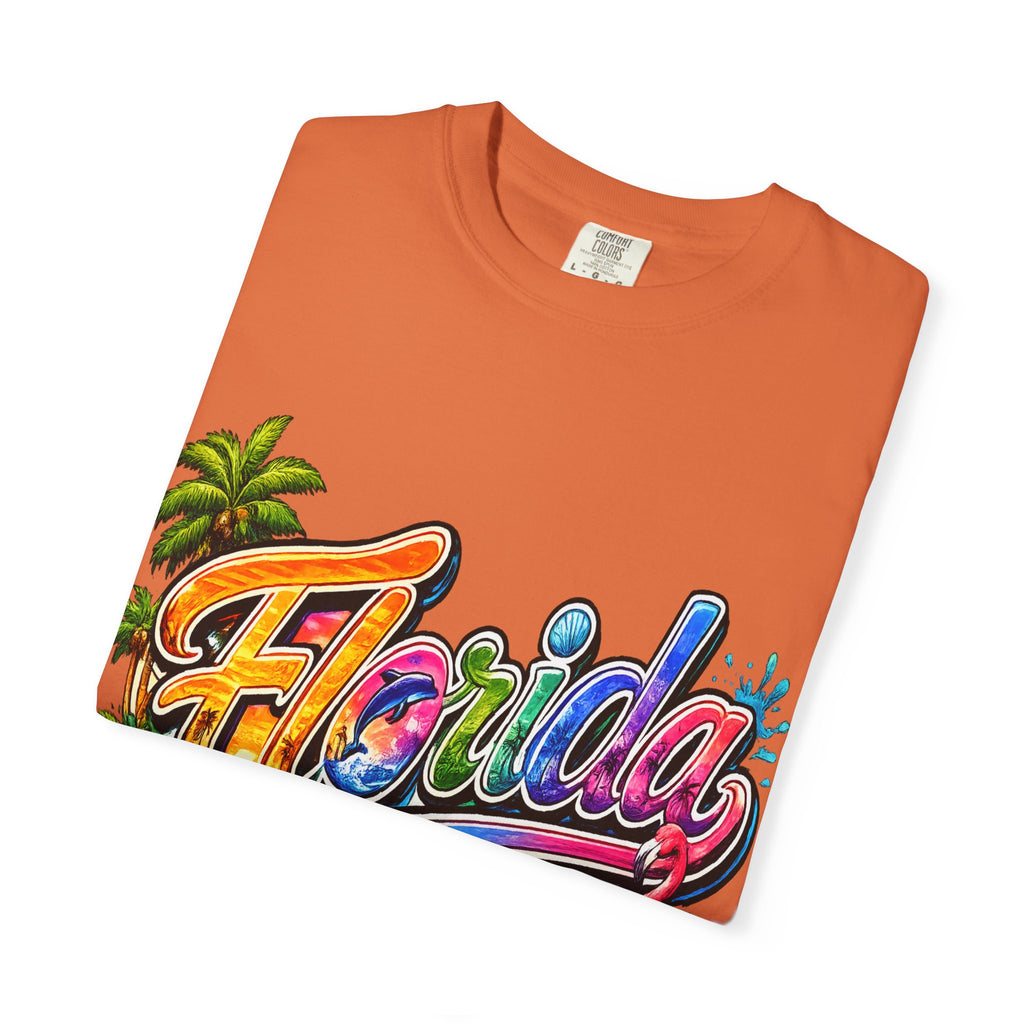 Florida Retro Palm Beach Sunset T-Shirt | Flamingo Hibiscus