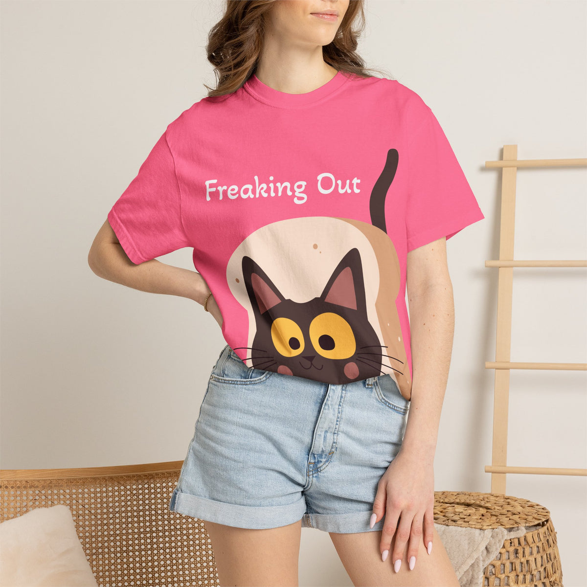 Black Cat in Toast T-Shirt | Cute Kawaii Kitty Illustration