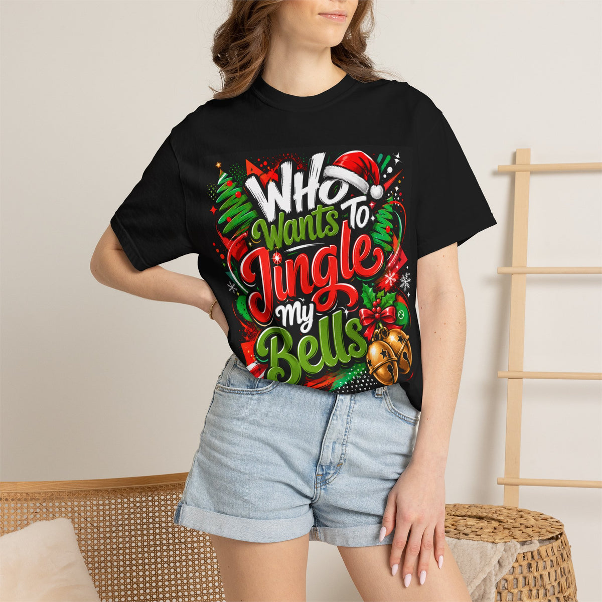 Christmas T-Shirt — "Who Wants to Jingle My Bells" Festive Holiday Tee