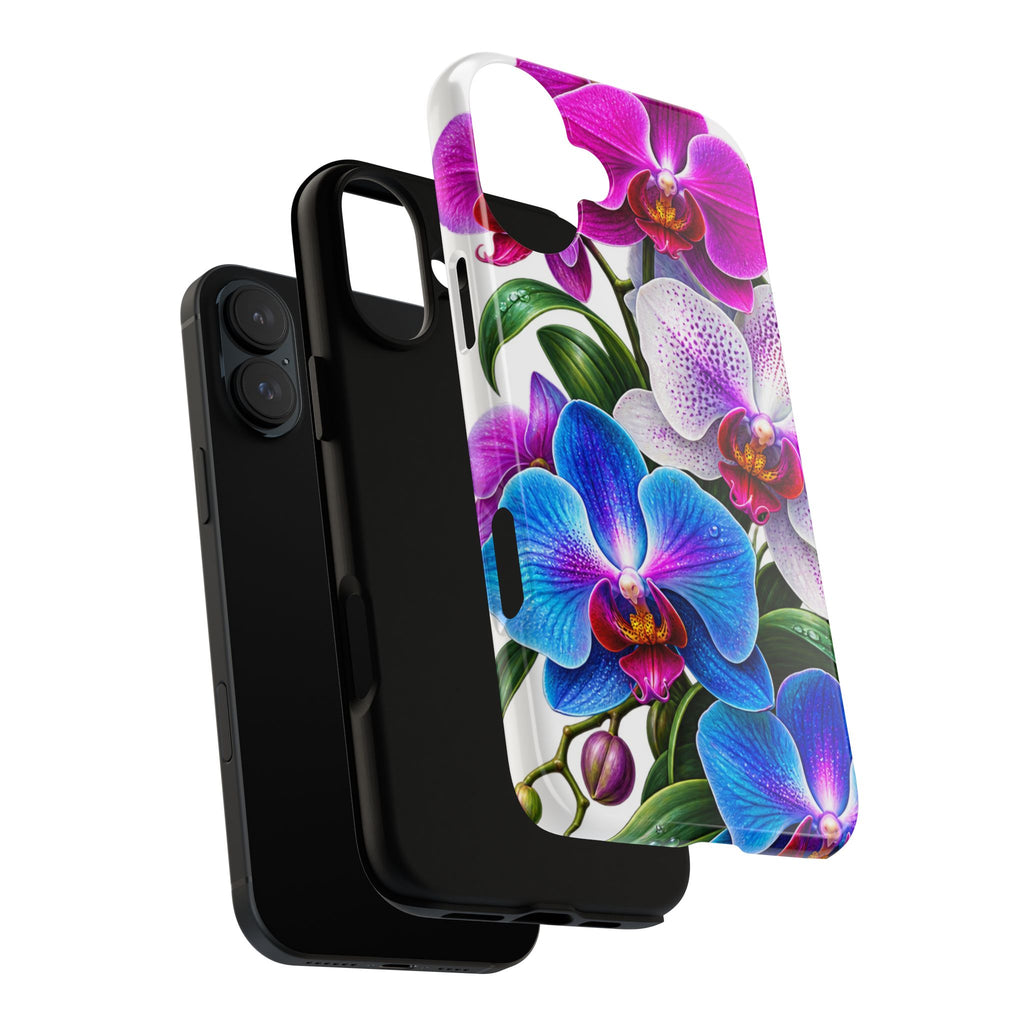 Orchid Floral Tough Phone Case – Vibrant Blue & Pink Orchid Protective Cover