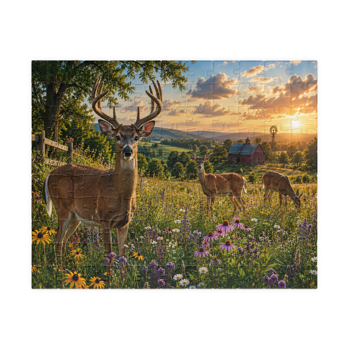 Sunrise Meadow Deer Jigsaw Puzzle — Scenic Wildlife Puzzle (110–1014 pcs)