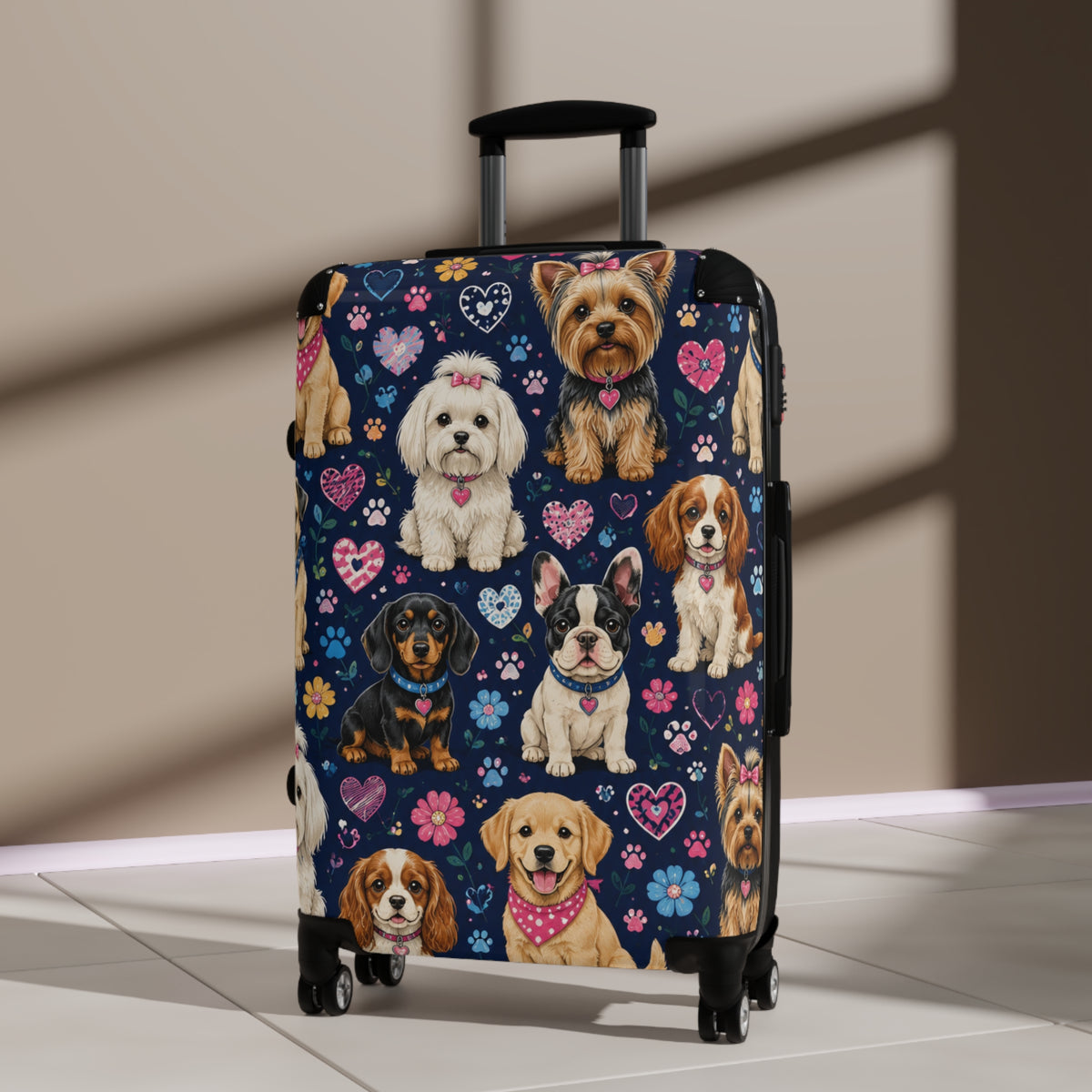 Cute Dog Pattern Carry-On Suitcase – Paw Print & Puppy Travel Luggage