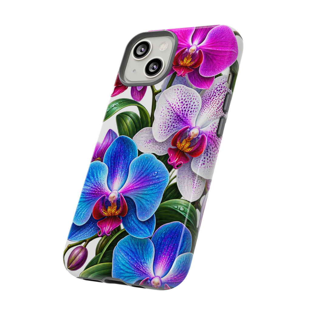 Orchid Floral Tough Phone Case – Vibrant Blue & Pink Orchid Protective Cover