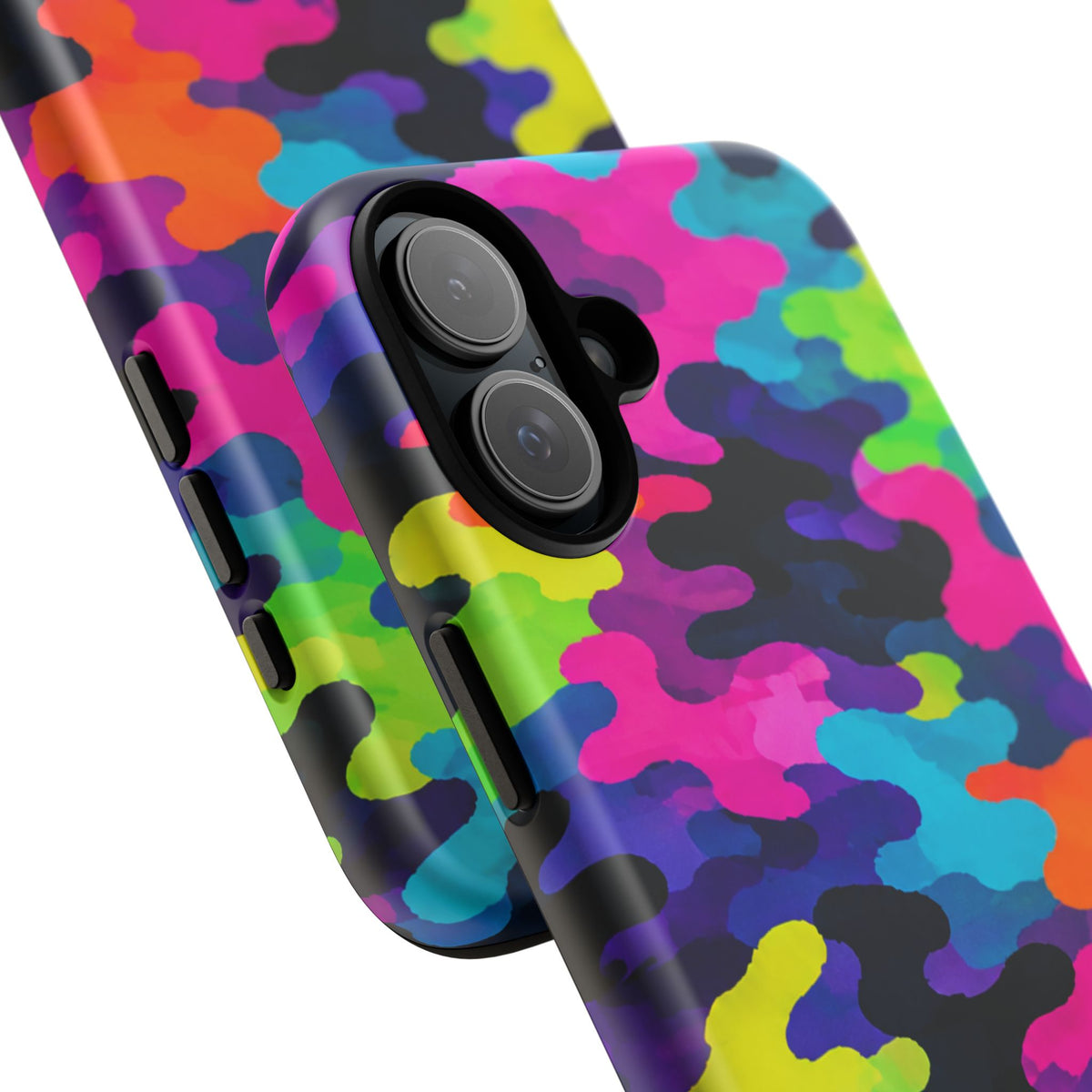 Neon Camo Tough Phone Case — Bright Rainbow Protective iPhone Cover
