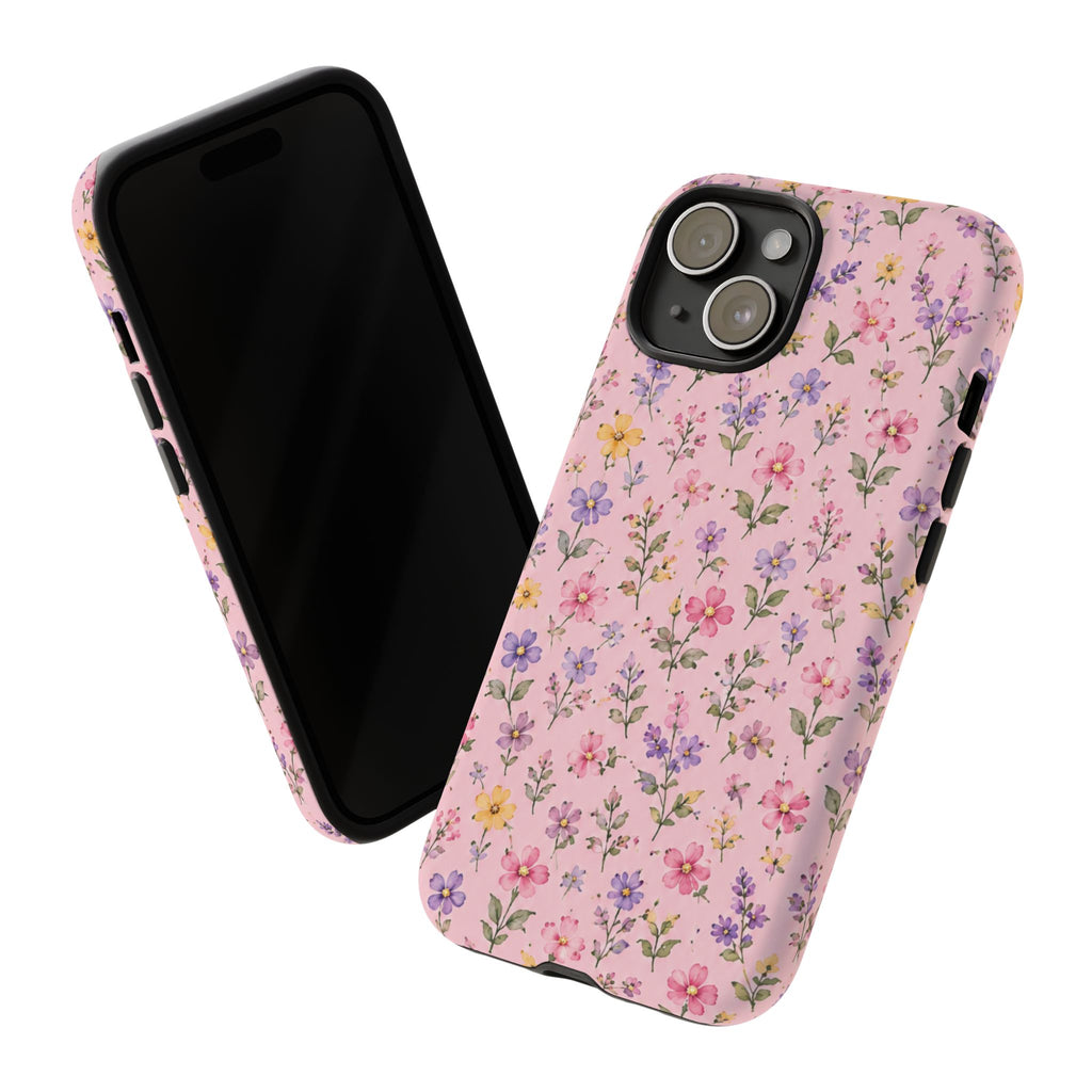 Floral Pink Tough Phone Case — Pastel Wildflower Protective Case
