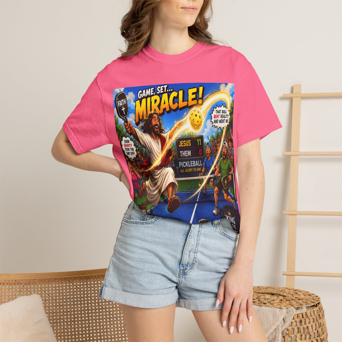 Game, Set, Miracle! Jesus Pickleball Graphic T-Shirt