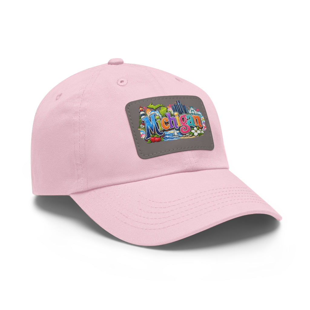 Michigan Patch Dad Hat | Leather Rectangle Patch