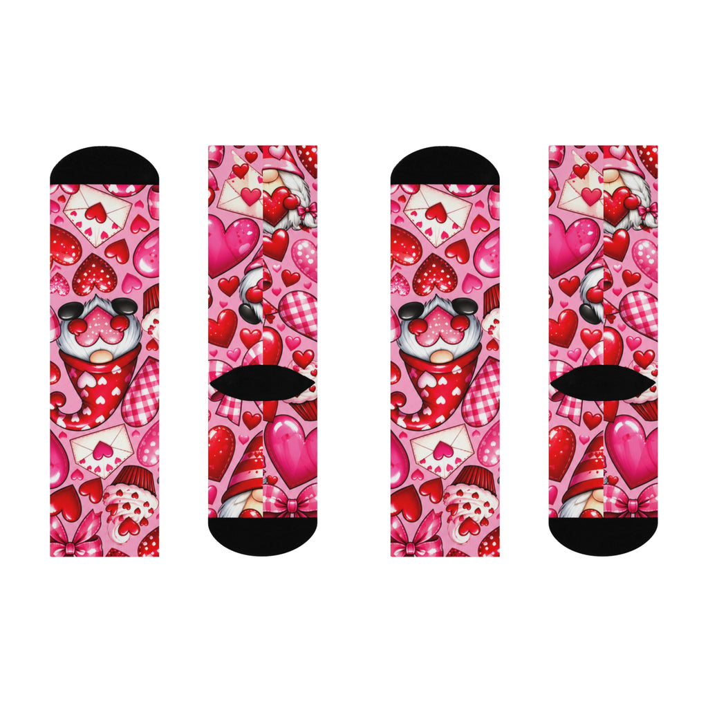 Valentine Heart Pattern Cushioned Crew Socks — Cute Pink Hearts, Envelopes & Cupcake Design