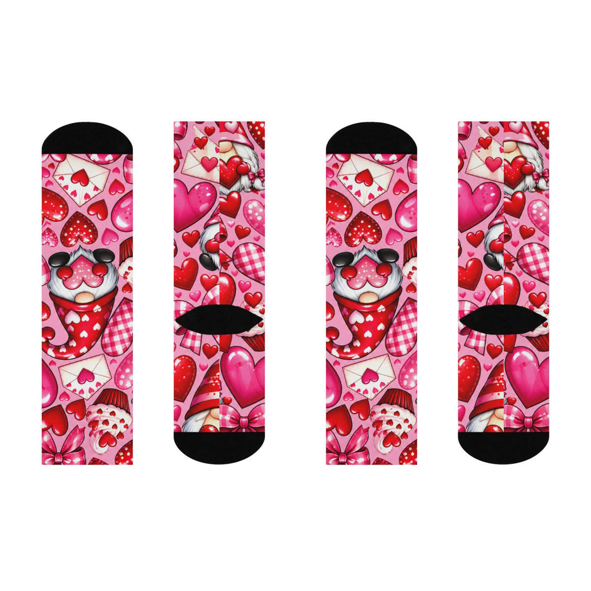 Valentine Heart Pattern Cushioned Crew Socks — Cute Pink Hearts, Envelopes & Cupcake Design