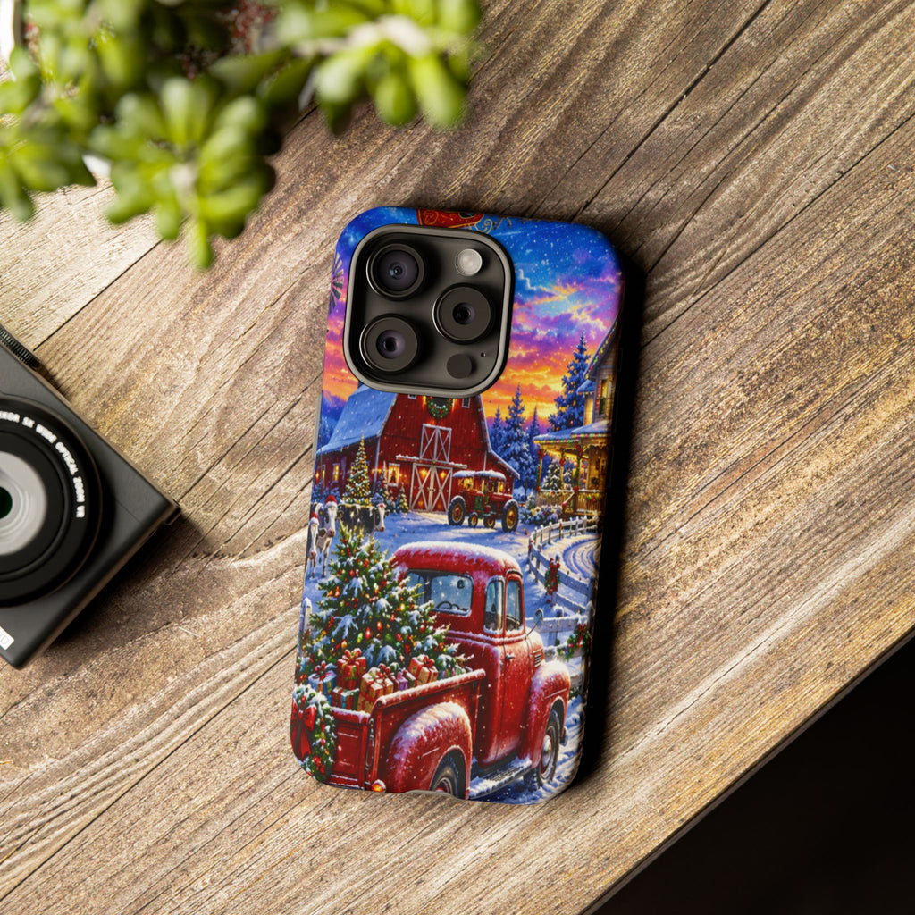 Christmas Farm Phone Case — Vintage Red Truck in Snowy Holiday Scene