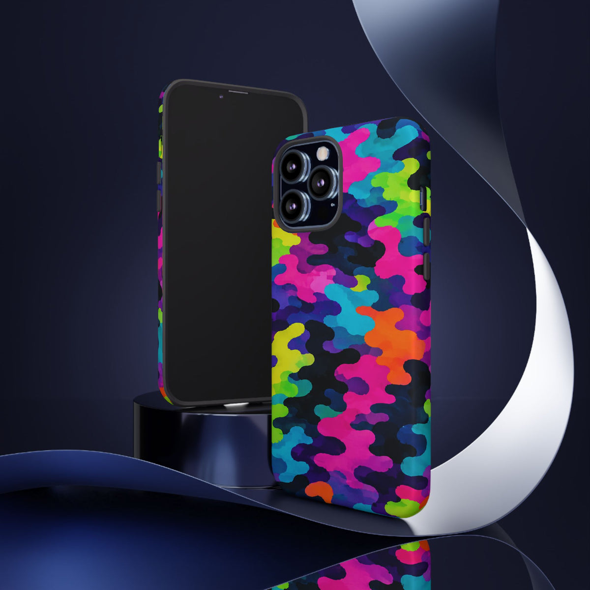 Neon Camo Tough Phone Case — Bright Rainbow Protective iPhone Cover