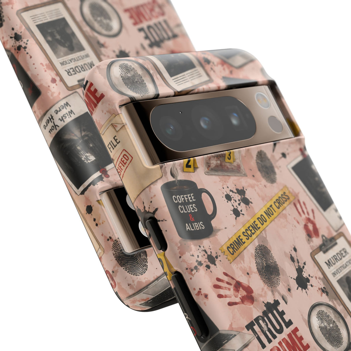 True Crime Pattern Phone Case – Detective Evidence, Crime Scene Tape & 'True Crime' Design