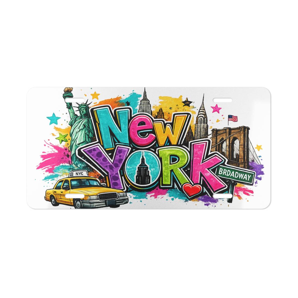 New York graffiti skyline Vanity Plate | Statue of Liberty taxi