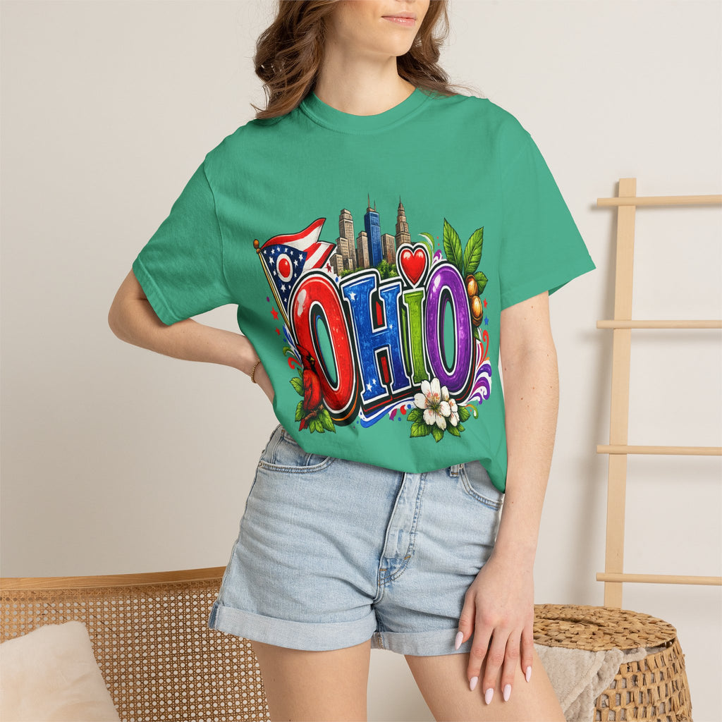 Ohio State Skyline Graphic T-shirt | State Flag Floral Design