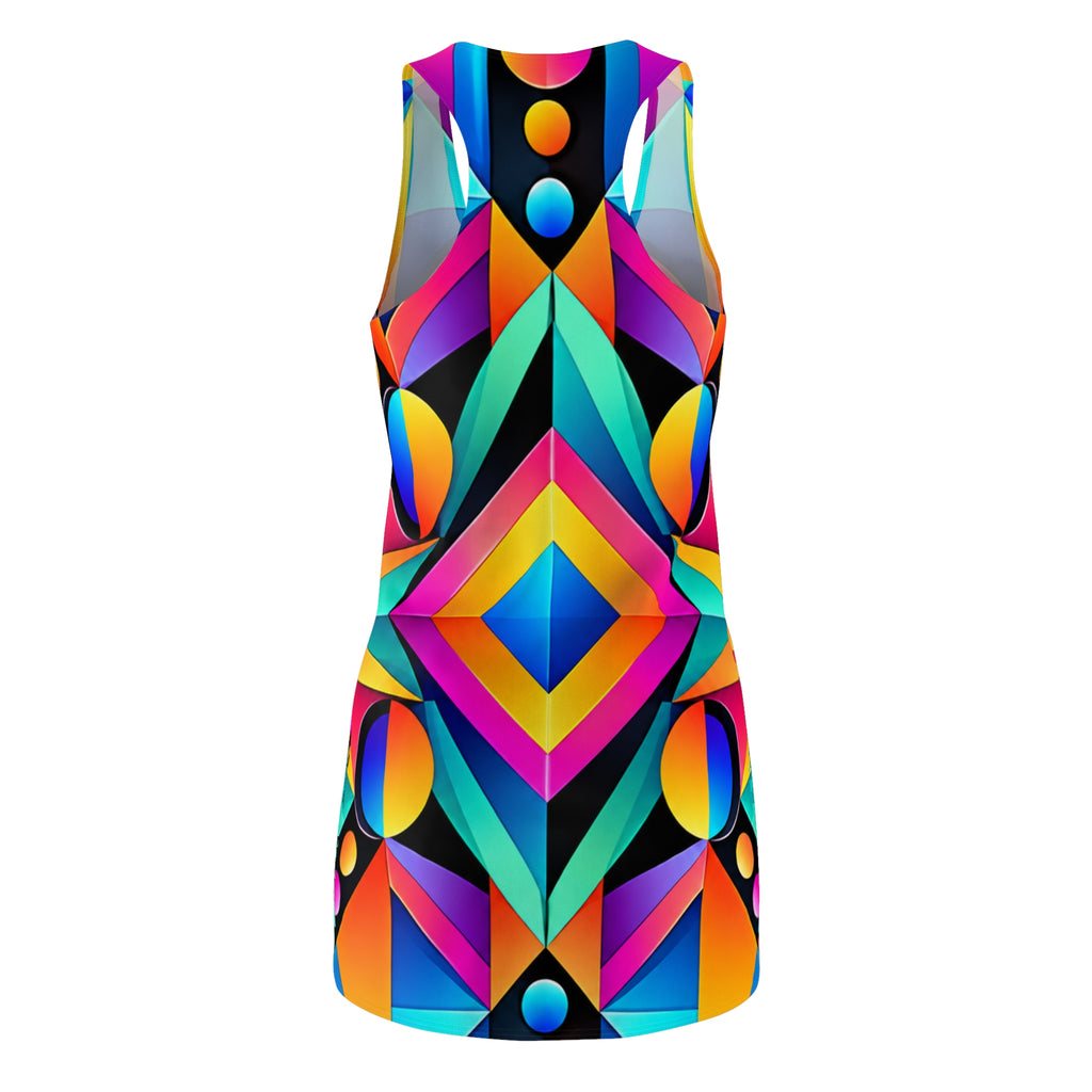 Geometric Neon Racerback Dress — Bold Tribal Prism Print
