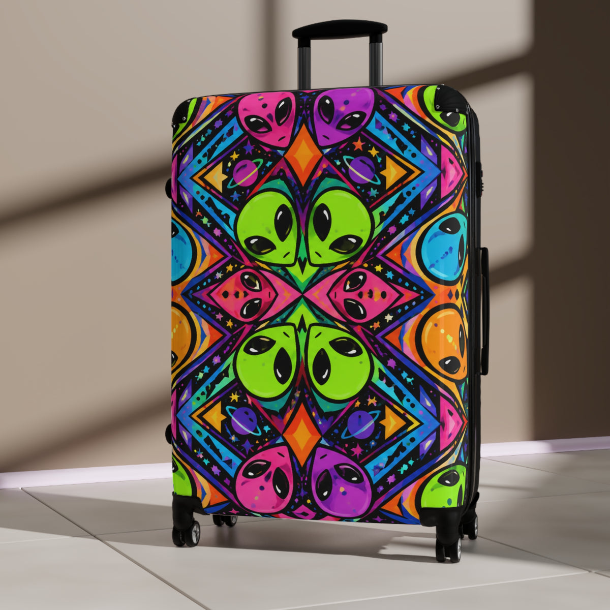 Psychedelic Alien Pattern Suitcase — Colorful Travel Carry-On