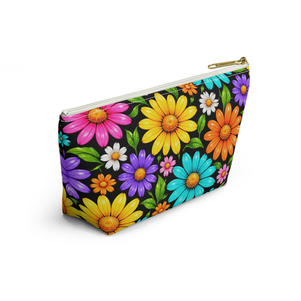 Floral Daisy Accessory Pouch — Colorful T-Bottom Makeup Bag