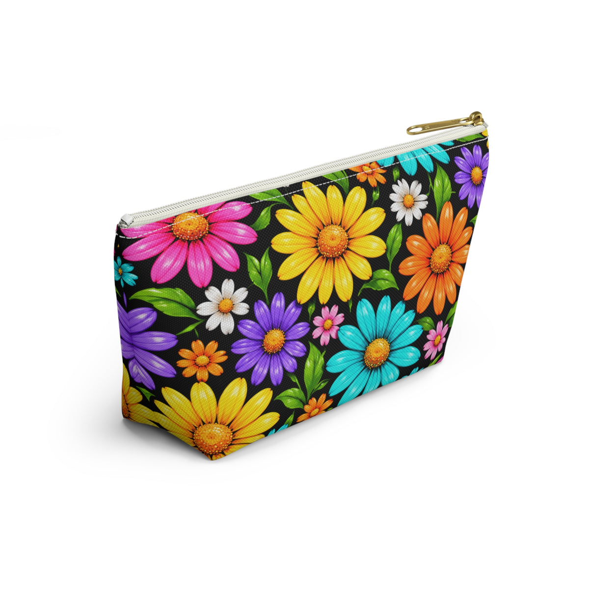 Floral Daisy Accessory Pouch — Colorful T-Bottom Makeup Bag
