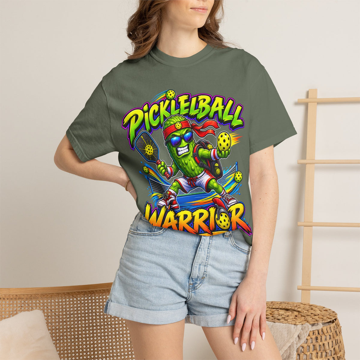 Pickleball Warrior T-Shirt | Cartoon Pickle Player Graphic