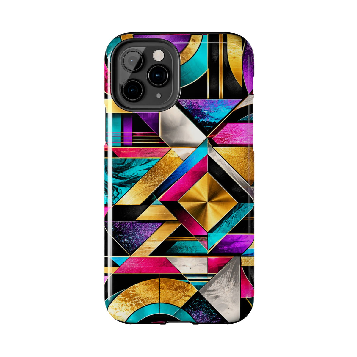 Geometric Art Deco Tough Phone Case — Vibrant Gold, Teal & Magenta Pattern