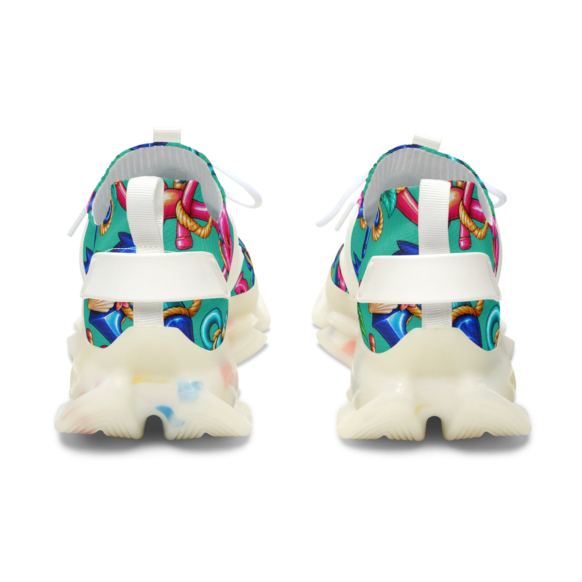 Floral Tropical Mesh Sneakers — Women's Colorful Rope & Hibiscus Print