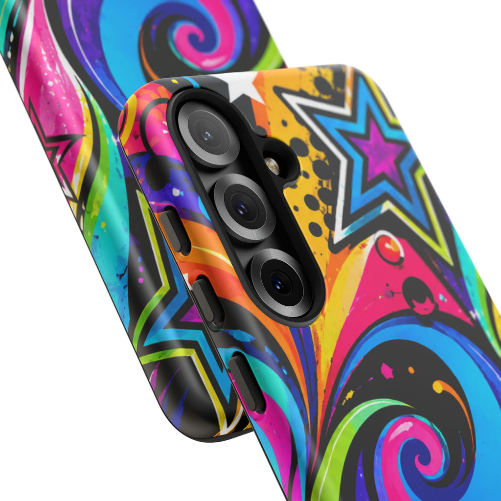 Psychedelic Swirl Phone Case — Bold Retro Stars & Neon Pop Art Tough Case