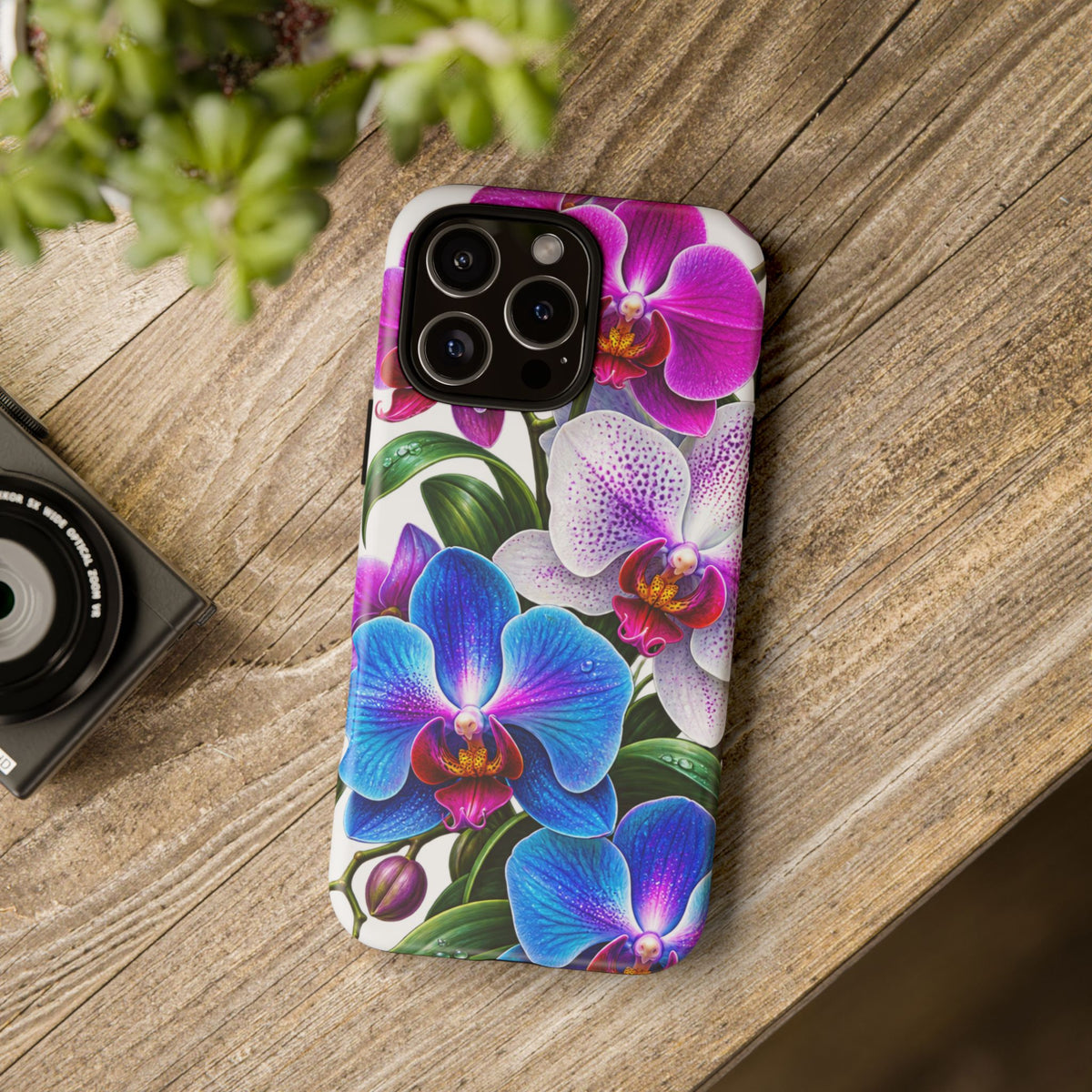Orchid Floral Tough Phone Case – Vibrant Blue & Pink Orchid Protective Cover