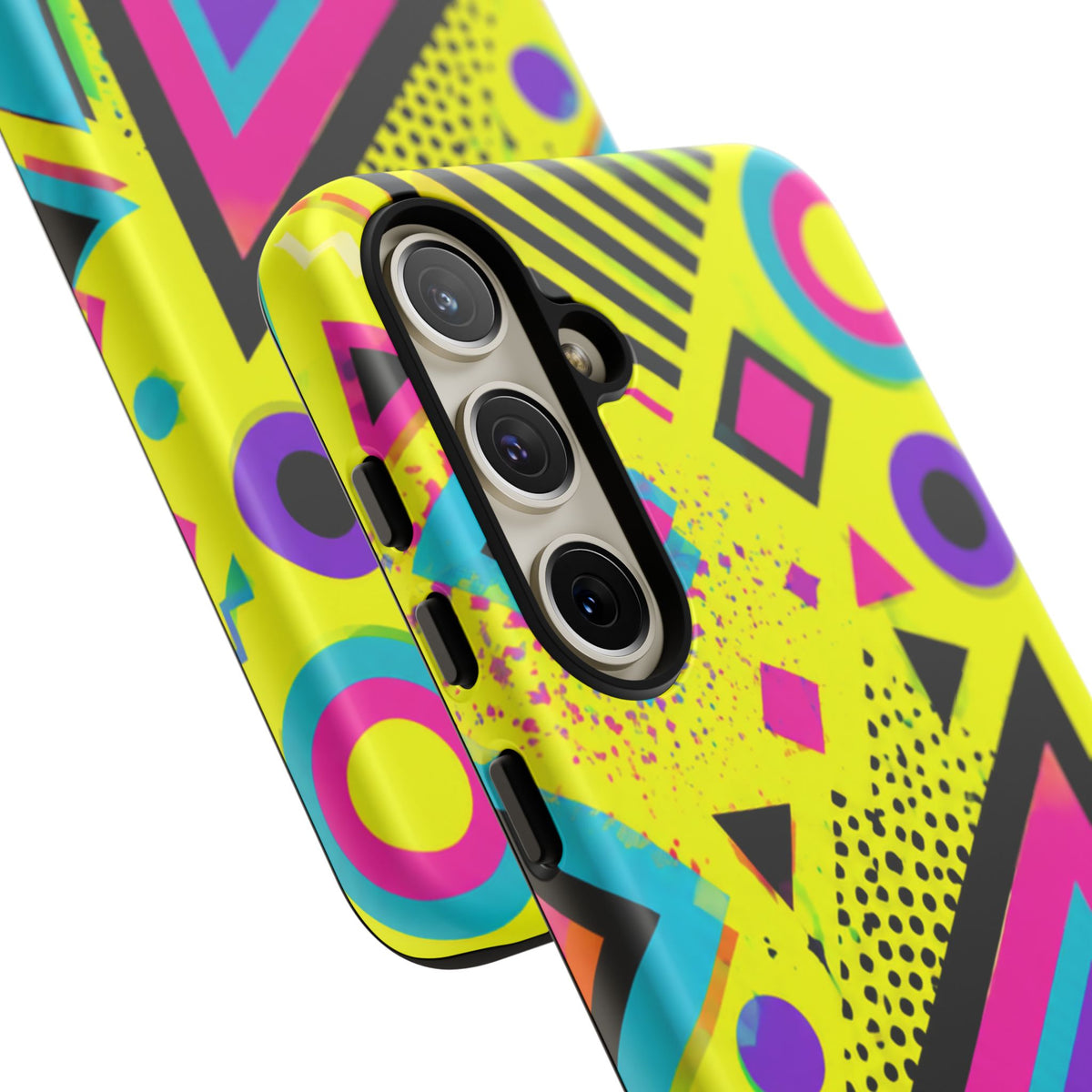 Retro 80s Geometric Phone Case — Neon Memphis Triangle Design