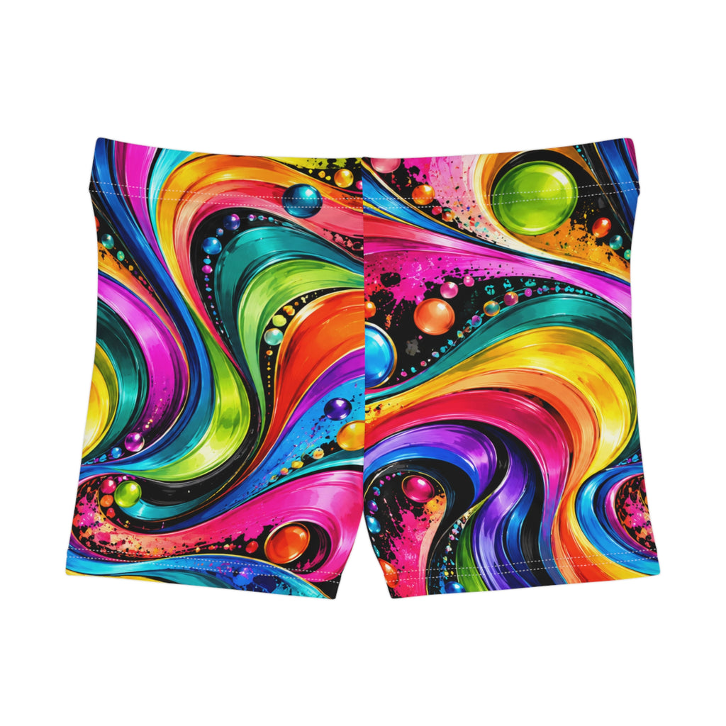 Psychedelic Swirl Women's Shorts — Vibrant Rainbow Abstract AOP