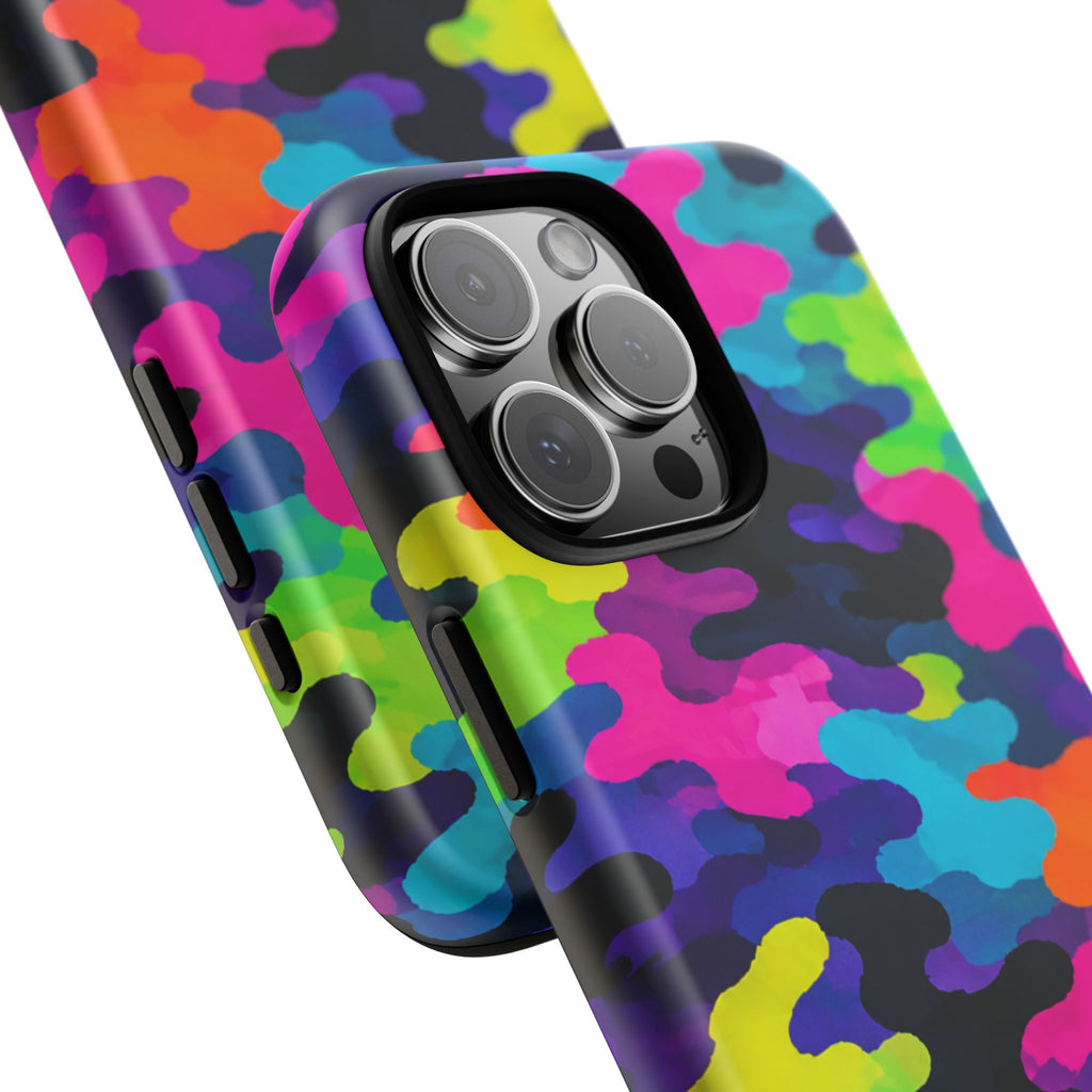 Neon Camo Tough Phone Case — Bright Rainbow Protective iPhone Cover