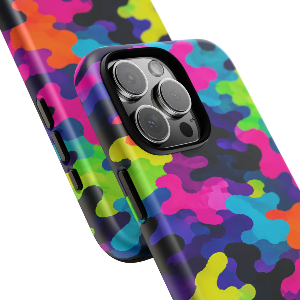 Neon Camo Tough Phone Case — Bright Rainbow Protective iPhone Cover