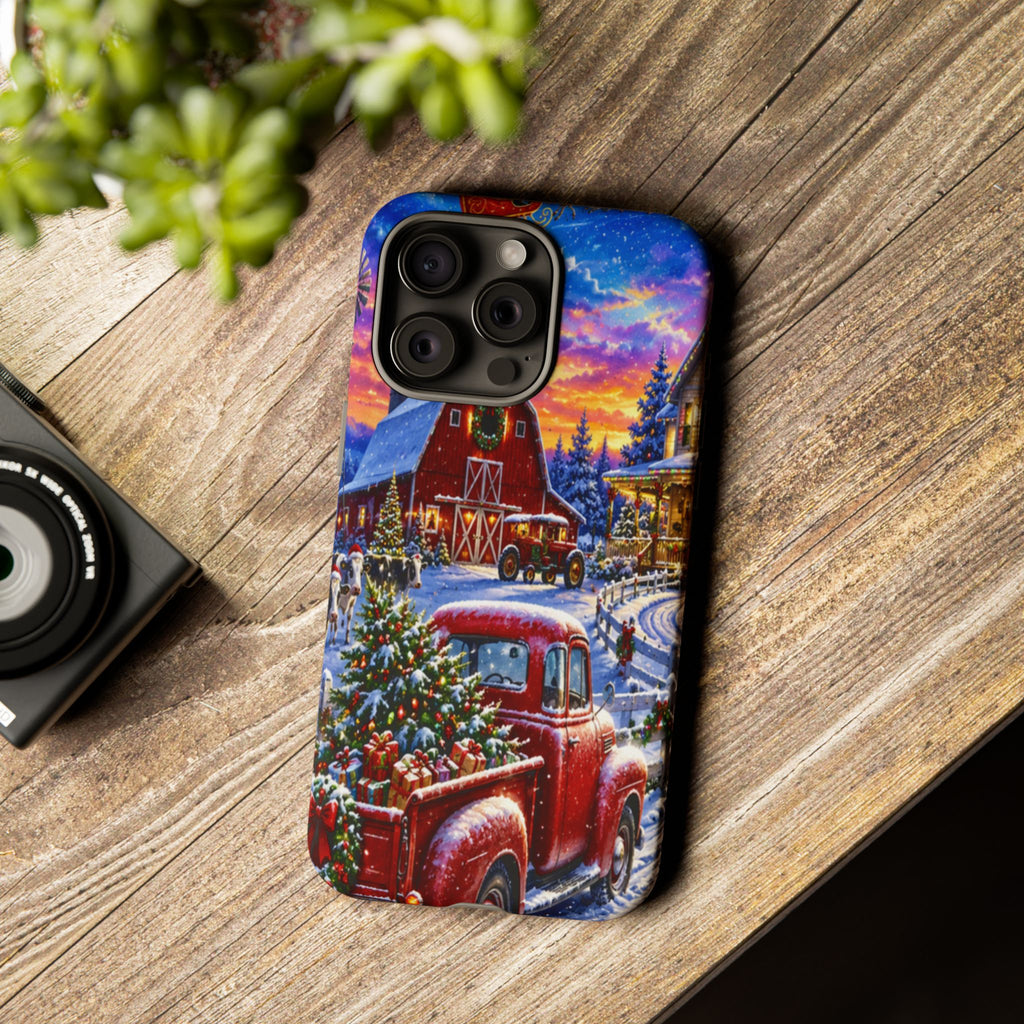 Christmas Farm Phone Case — Vintage Red Truck in Snowy Holiday Scene