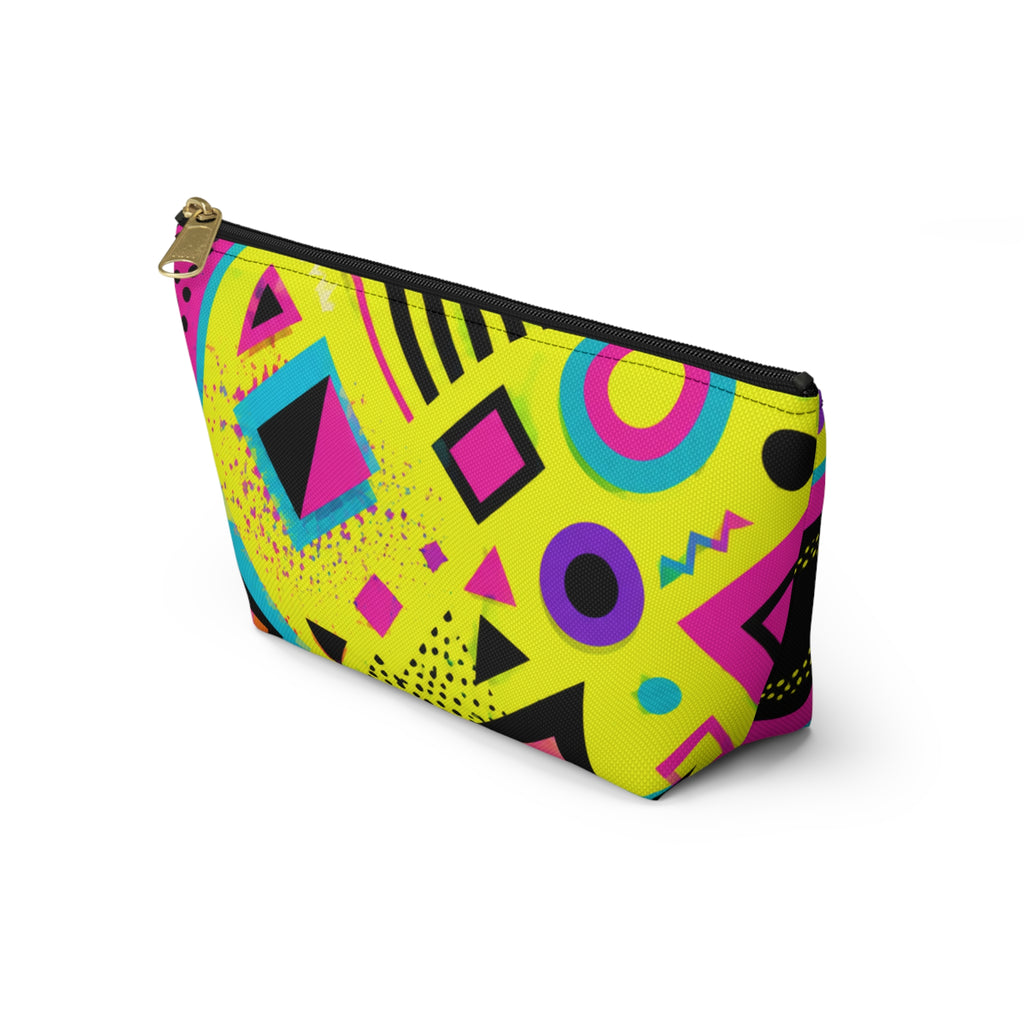 Retro 80s Neon Geometric Accessory Pouch — Bright Yellow T-Bottom Cosmetic Bag