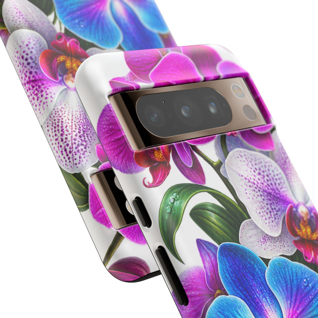Orchid Floral Tough Phone Case – Vibrant Blue & Pink Orchid Protective Cover