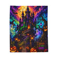 Halloween Haunted Castle Plush Blanket — "Enter If You Dare" Velveteen Throw
