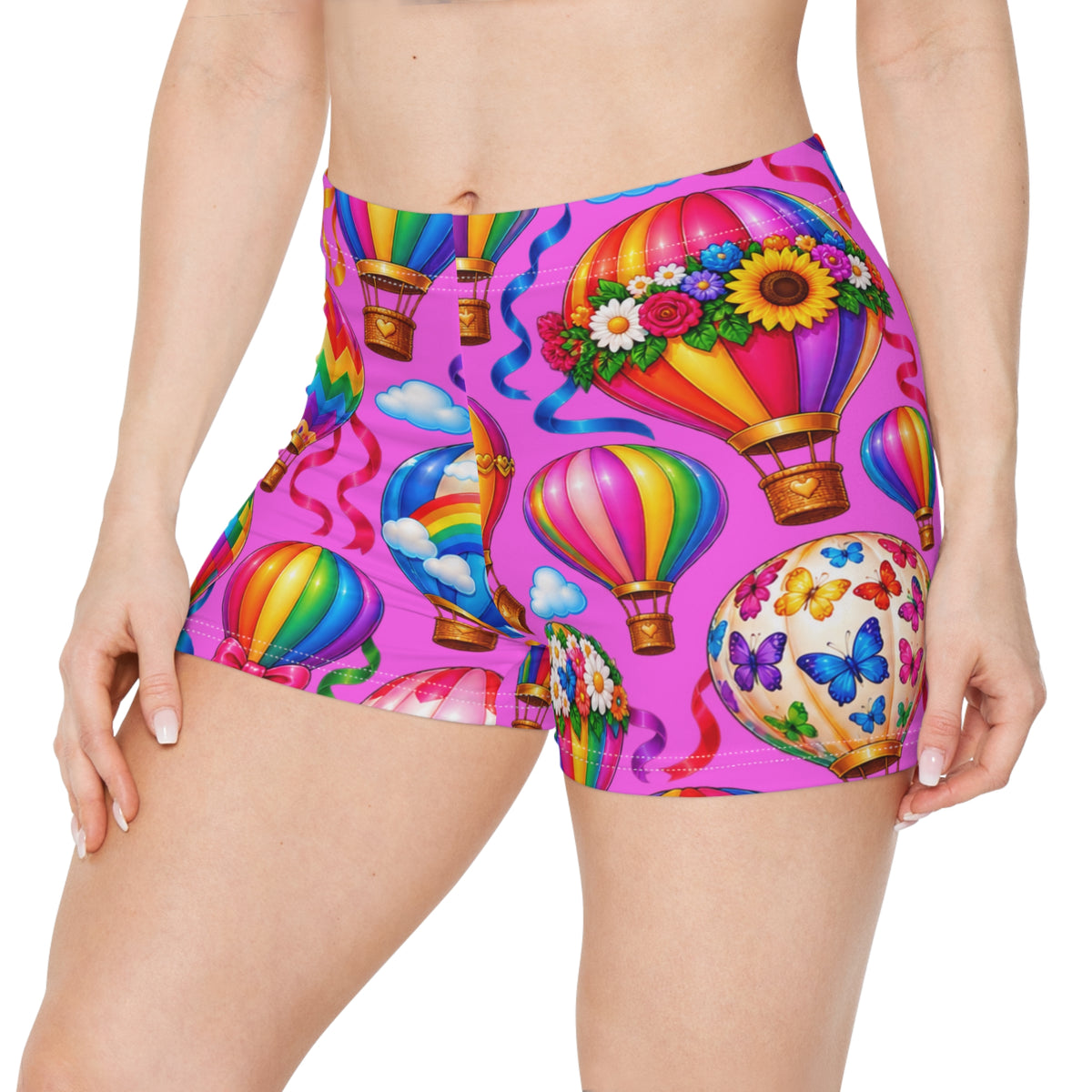 Hot Air Balloon Women's Shorts — Colorful Rainbow Print AOP