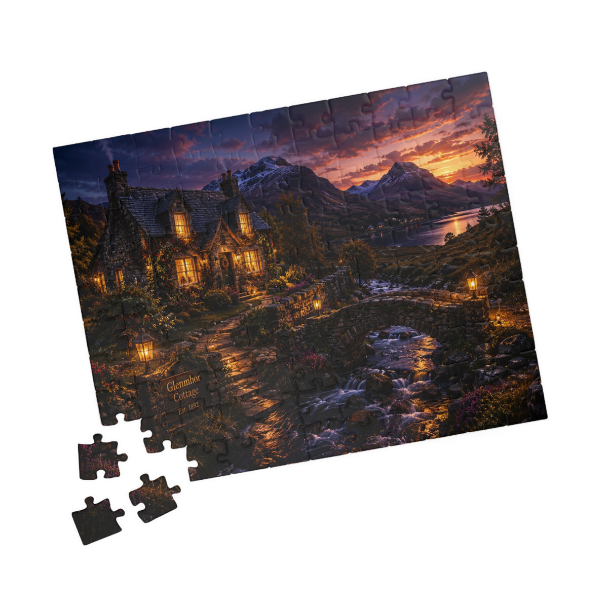 Twilight Lakeside Cottage Puzzle — Scenic 110/252/520/1014-Piece Jigsaw