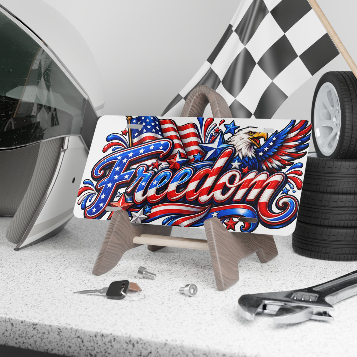 Freedom Eagle Vanity Plate – Patriotic American Flag License Plate
