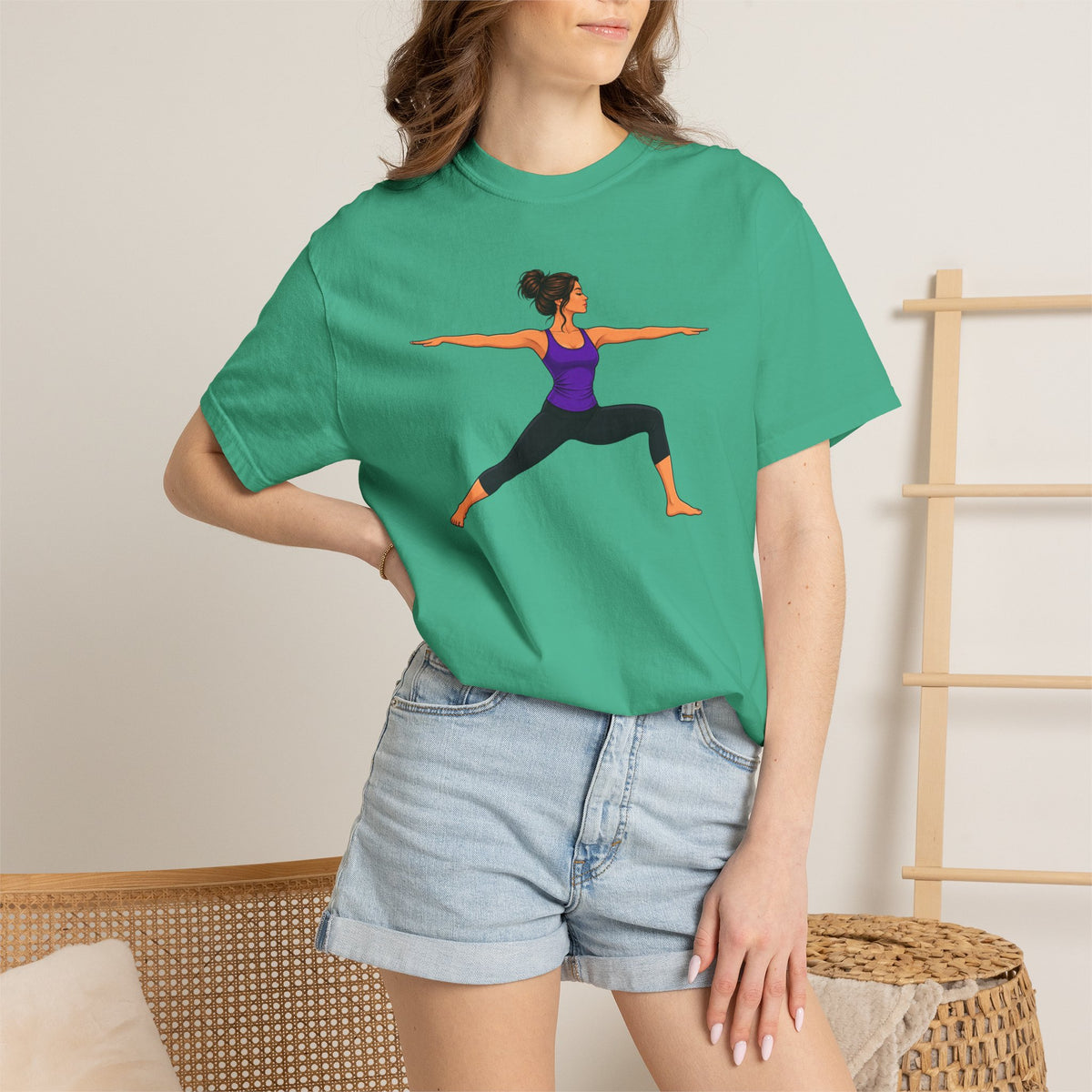 Yoga Warrior Pose T-Shirt | Woman in Virabhadrasana Illustration