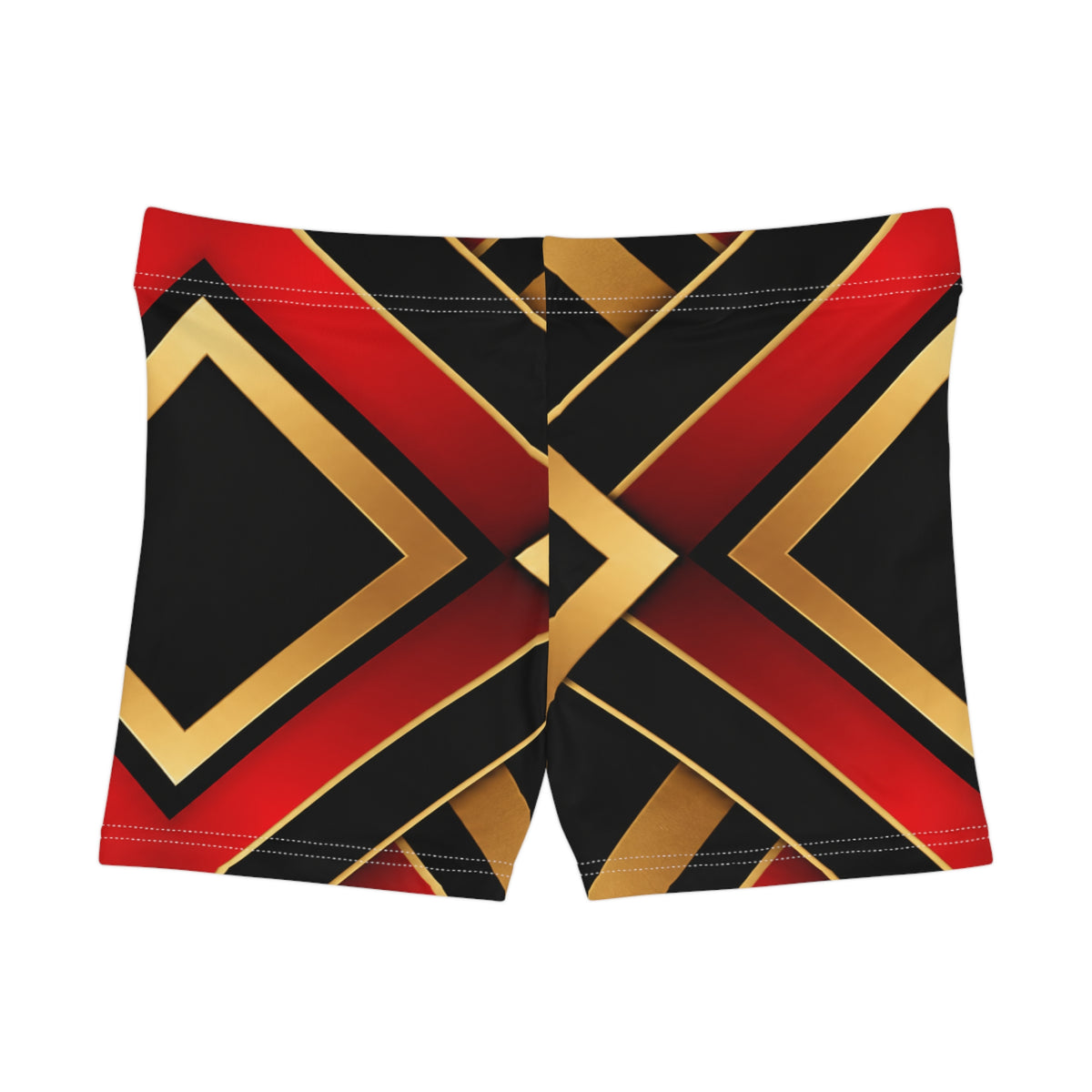 Geometric Gold & Red Athletic Women's Shorts — Bold Art Deco Pattern