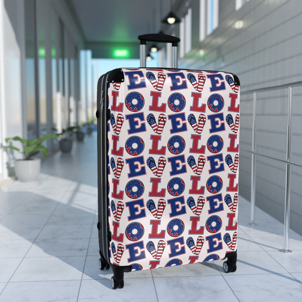 Patriotic 'LOVE' Pattern Suitcase – Americana Red White Blue Carry-On