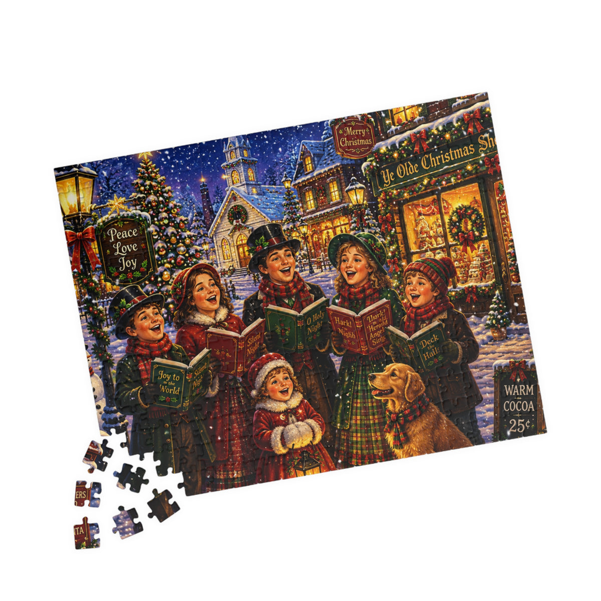 Vintage Christmas Carolers Jigsaw Puzzle – Holiday Village Scene (110–1014 pcs)