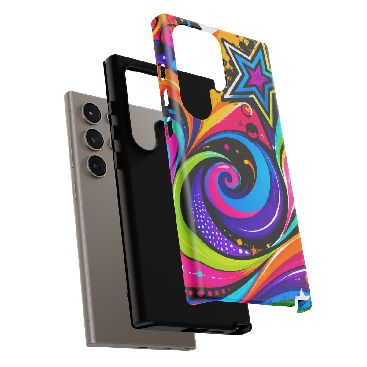 Psychedelic Swirl Phone Case — Bold Retro Stars & Neon Pop Art Tough Case