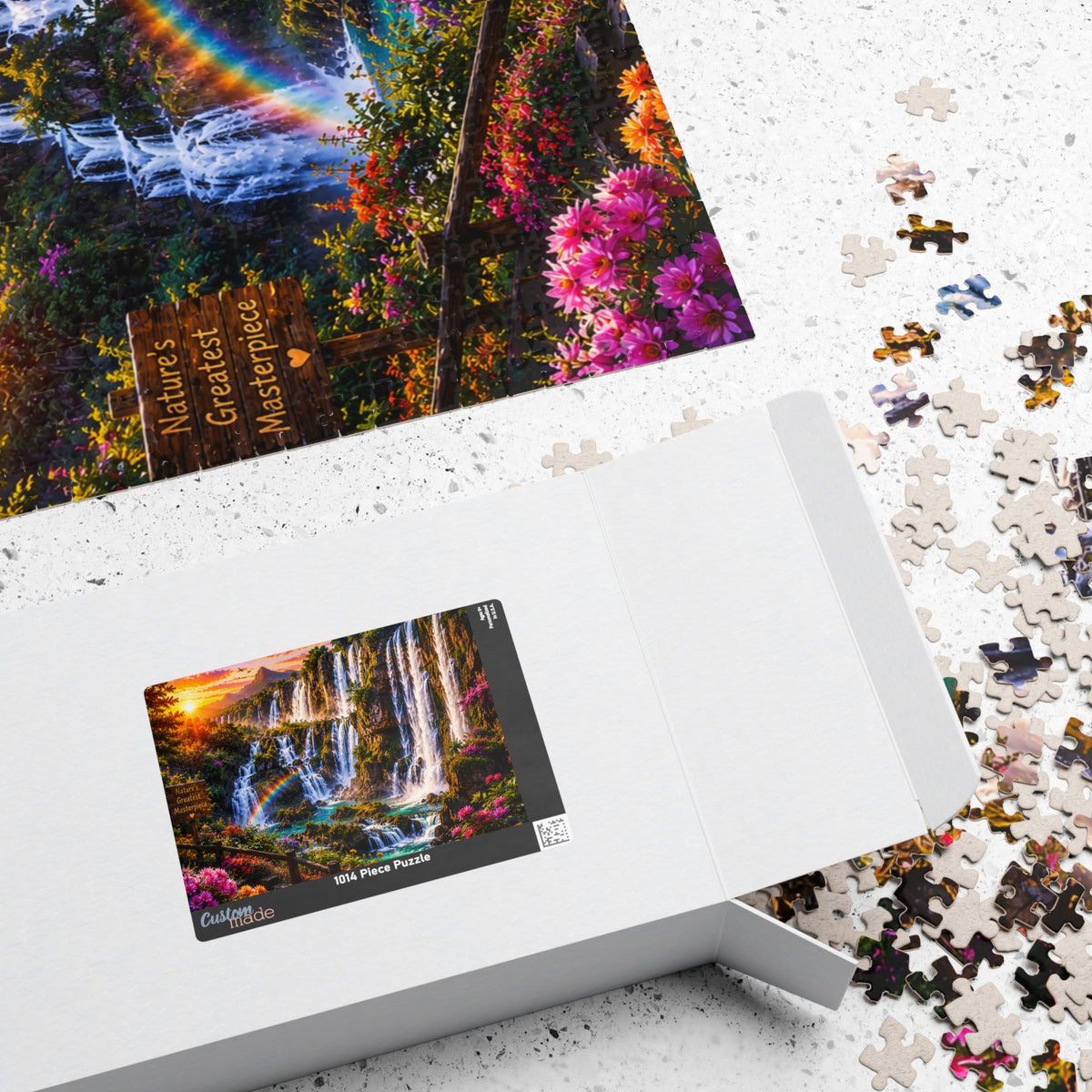 Waterfall Landscape Jigsaw Puzzle — Scenic Rainbow Sunset 110–1014 Piece
