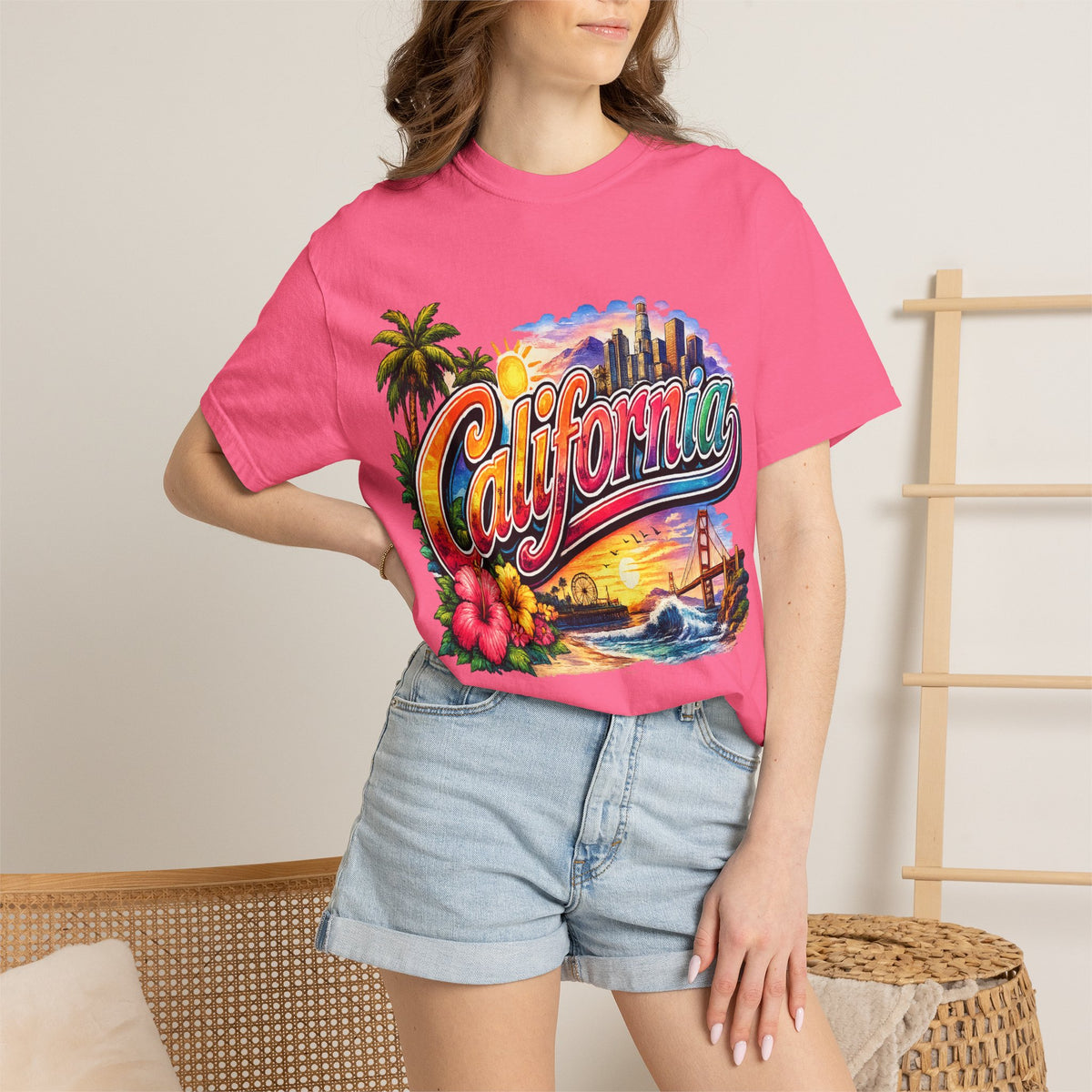 California Sunset Scenic T-shirt | Golden Gate Palm Beach Hibiscus
