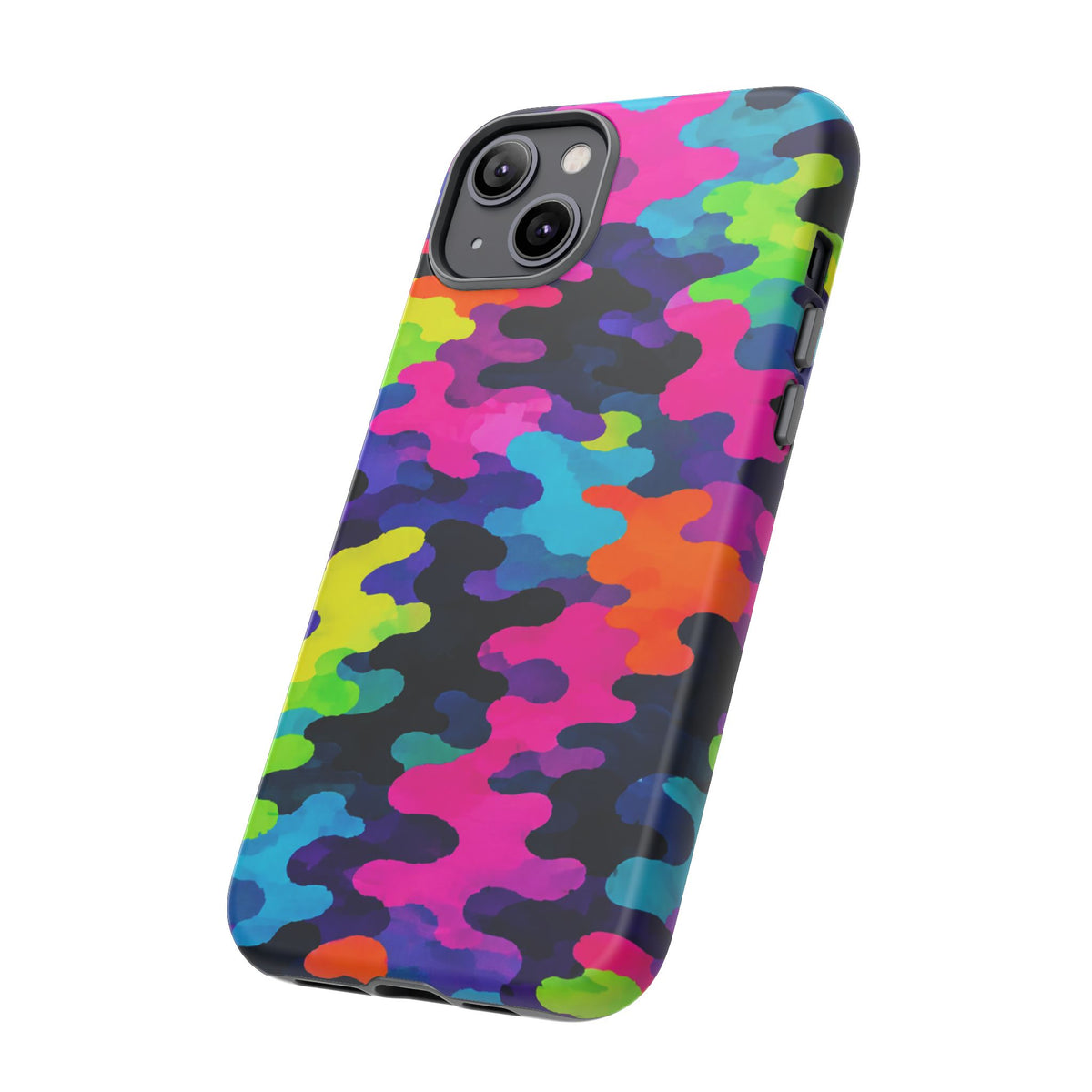 Neon Camo Tough Phone Case — Bright Rainbow Protective iPhone Cover