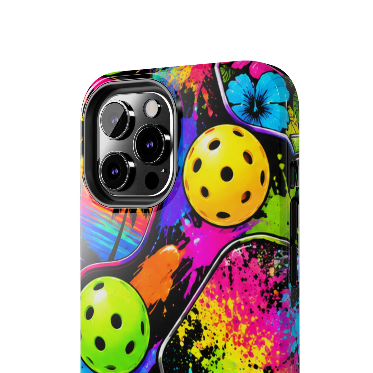 Pickleball Splash Tough Phone Case — Neon Paddle & Ball Protective Cover