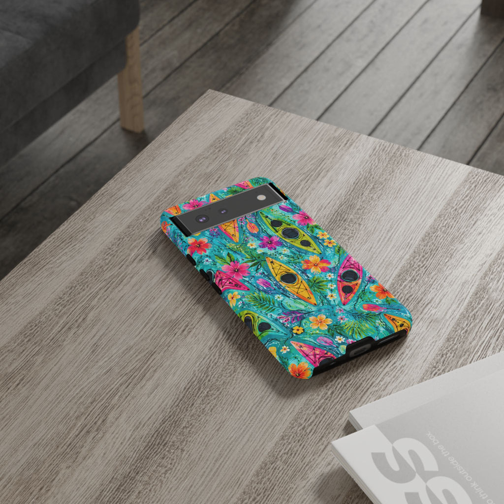 Tropical Kayak Phone Case – Colorful Floral Waterproof Pattern