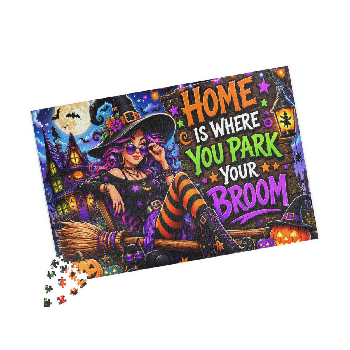 Witch with Broom Puzzle | Home Is Where You Park Your Broom Halloween