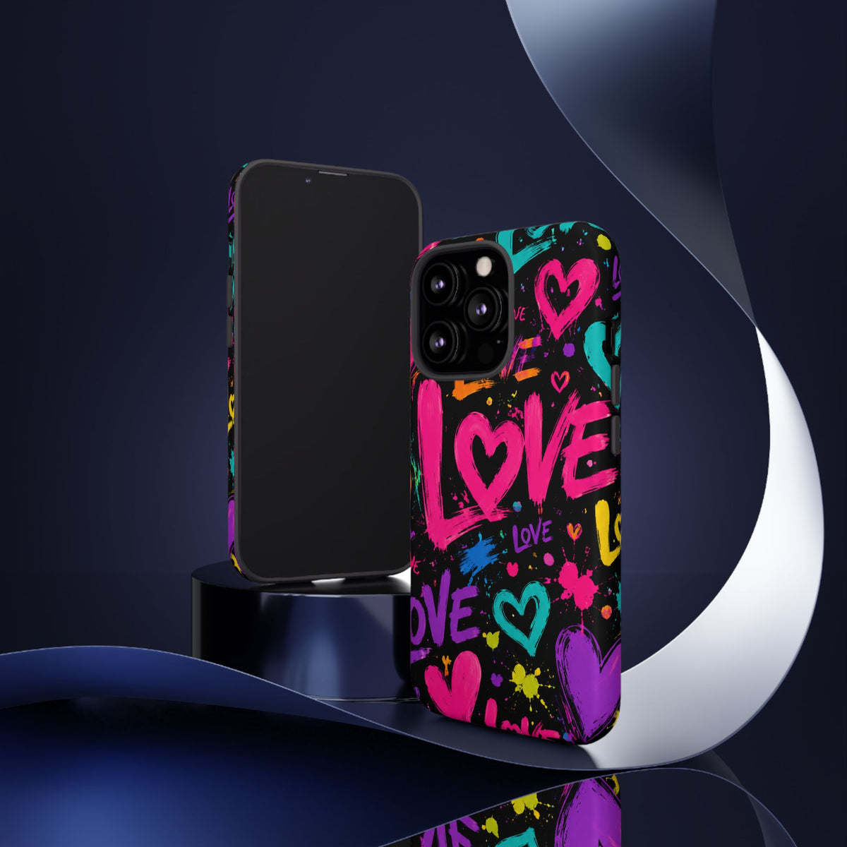 Phone Case — Neon Graffiti "Love" Hearts Protective Tough Case